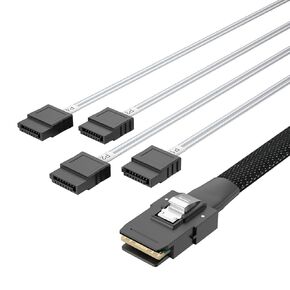 ipolex Internal Mini SAS HD SFF-8643 to 4xSATA Cable, with Sideband, Compatible with 12Gbps SAS Drives and 6Gbps SAS/SATA Drives,1-m(3.28ft)
