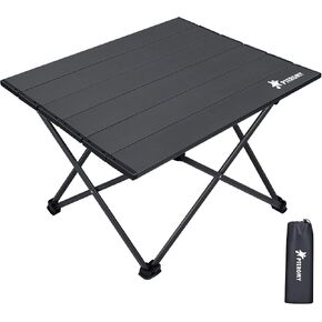 PTEROMY Folding Camping Table with Ultralight Aluminum Tabletop, Camping Side Table Portable Beach Table Outdoor Folding Table for Camping, Picnics, and BBQs (Large, Black)