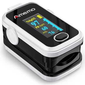 Pulse oximeter fingertip with Plethysmograph and Perfusion Index, Portable Blood Oxygen Saturation Monitor for Heart Rate and SpO2 Level, O2 Monitor Finger for Oxygen,Pulse Ox,Oximetro, (Black-White)