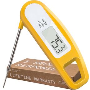 Lavatools Javelin® Ultra-Fast 2-Second Digital Instant Read Meat Thermometer for Grill and Cooking, 2.75" Probe, Compact Foldable Design, Large Display, IP65 Water Resistant, NSF Certified – Maize