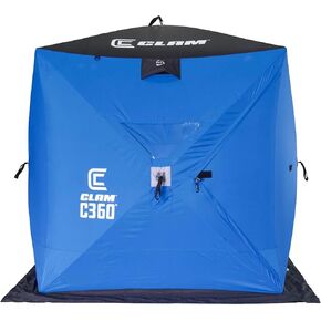 CLAM Lightweight Portable Pop Up Ice Fishing Angler Thermal Hub Shelter Tent with Anchors, Tie Ropes, and Carrying Bag