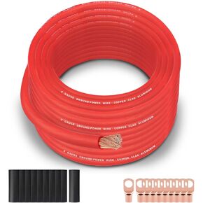 8 سلك مقياس (25 قدمًا أحمر) SGANGCAR كابل سلك الأرض المواصفات الحقيقي مع 10 العروات ، 10 غلاف تقليص الحرارة ، CCA CLAD CLAD CCA ، للطاقة/السيارات ، مكبر الصوت ، مكبر صوت صوت السيارة ، كابل الأرض in Kuwait