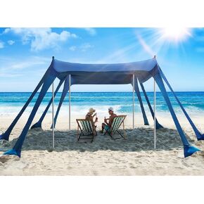 Beach Tent, UPF50+ Protection Sun Shelter with 8 Sandbags, 10 x 10ft, Includes Sand Shovel, Ground Pegs & Stability Poles, Outdoor Beach Canopy Pop Up Sunshade for Camping, Fishing, or Picnics