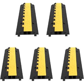 VEVOR 4 Pack Rubber Cable Protector Ramp 2 Channel Heavy Duty 66,000LB Load Capacity Cable Wire Cord Cover Ramp Speed Bump Driveway Hose Cable Ramp Protective Cover