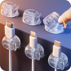 Cable Clips - Chfeila Latest Dual Spring Cord Organizer with Clasp Lock, 6Pack [Max Stability] Desk Cable Management, Adhesive Phone Charging Wire Holder for Nightstand/Car/Wall, Office Accessory
