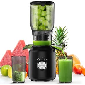 Cold Press Juicer, Juicer Machines with 5.3" Wide Feed Chute, Masticating Juicer for Whole Vegetables & Fruits, Slow Juicer with High Juice Yield, Grey
