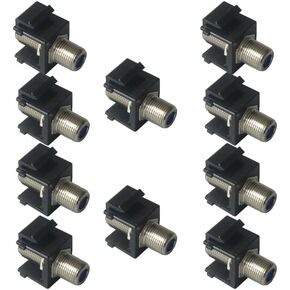 10 coaxial trapezoidal sockets, 3GHz coaxial Cable Connector, F-Type RG6 Cable Extender, Suitable for Wall Panels and Terminal Blocks (Black, Plate with Nickel)