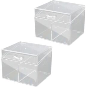 KUMGROT Kpop Photocard Storage Box Clear Plastic Playing Deck Card Cases Acrylic Card Holder Box Sturdy Card Storage Boxes Holding with 4 Dividers and Metal Base Card Collection Organizer Box