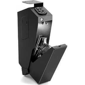 ADIMO Handgun Safe, Sturdy Steel Keypad Hidden Gun Safe, Single Gun Safe for 3-Way Drop-Down Install, Light&Silent Mode Quick Access Gun Safe for Car Desk Bedside Use, Keep Kids from Firearms Key Lock