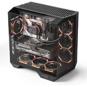 darkFlash Full-Tower ATX Gaming PC Case, Back Plug-in Motherboard, Dual-Chamber, Panoramic Glass, Up to 2 x 360mm Radiators, RTX 40 Compatible(DY470) (1 PWM ARGB Fans, Black)