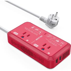 European Travel Plug Adapter 220V to 110V Voltage Converter US to Europe 2000W Travel Voltage Converter with 2 USB Ports for Hair Dryer/Curling Iron/Phone Travel Adapter for Europe Countries (White)