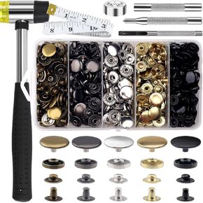 507PCS Snap Fasteners Kit, 15mm Leather Snap Fasteners Kit, Sewing Snaps, 304 Stainless Steel Button Snaps Press Studs with 6 Setter Tools, 5 Color Leather Snaps for Clothes, Jackets, Bracelets, Bags