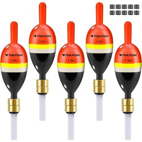 THKFISH Fishing Bobber, Wood Slip Bobbers for Fishing, Fishing Floats with Bass Pendant for Crappie, Walleye, Salmon Fishing 5 Pcs