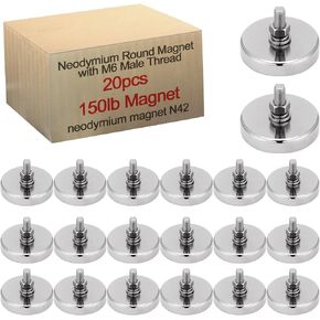 Therwen 10 قطع 150 رطل مغناطيس نيوديميوم قوي مستدير مغناطيس نيوديميوم مع مسمار ملولب ذكر M6، مغناطيس عالي التحمل مع صامولة وغسالة للإضاءة والكاميرا والأقواس والمعدات الأخرى in Kuwait
