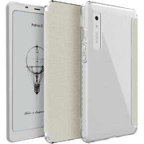 TUDIA SKN FLIP Designed for Onyx Boox Palma 2 Case - [Magnetic Closure] Shockproof Slim Transparent TPU Back with Textured Leather Cover - Clear Turquoise