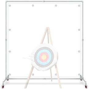Archery Backstop Stand with 4 Wheels 5.4 x 5.1 ft Archery Galvanized Steel Netting Backstop Frame Suitable for 5 x 5 ft Archery Backstop for Backyard Outdoor Shooting Practice