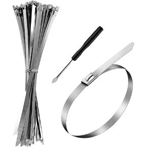SD FACTORAY Metal Zip ties Stainless Steel Zip Ties Metal Zip Ties Heavy Duty Outdoor For Fastening And Cutting Metal Cable Ties with 100pcs Metal Zip Ties and Industrial Metal Scissors (SUIT-GREY)