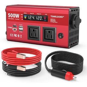 800W Power Inverter 12V DC to 110V AC for Car, Vehicles, RV, Truck, Outdoor, Converter with Dual AC Power Outlets, Four USB Ports and Thicken Cables, 12V Battery Solar Inverter Inversor