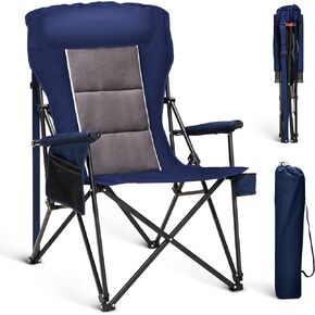 ALPHA CAMP Oversized Folding Camping Chairs High Backrest Heavy Duty Lawn Chairs for Adults Support 500 LBS Portable Camp Chairs with Cup Holders Large Side Pocket for Outdoor