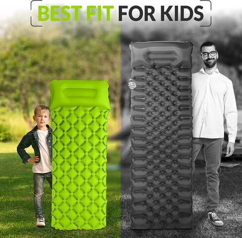 Kids Sleeping Pad for Camping and Sleepovers with Pillow, Inflatable Camping Mattress for Backpacking & Travel, Thick Toddler Cot Mat, Fast Inflating Camping Sleeping Pads for Kids in Kuwait
