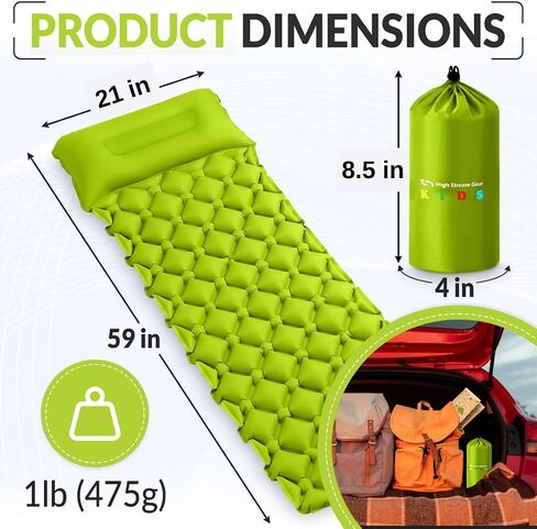 Kids Sleeping Pad for Camping and Sleepovers with Pillow, Inflatable Camping Mattress for Backpacking & Travel, Thick Toddler Cot Mat, Fast Inflating Camping Sleeping Pads for Kids in Kuwait
