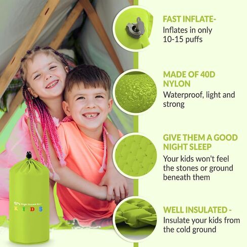 Kids Sleeping Pad for Camping and Sleepovers with Pillow, Inflatable Camping Mattress for Backpacking & Travel, Thick Toddler Cot Mat, Fast Inflating Camping Sleeping Pads for Kids in Kuwait