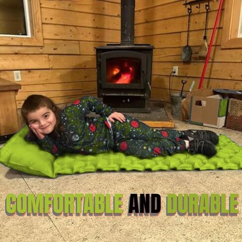 Kids Sleeping Pad for Camping and Sleepovers with Pillow, Inflatable Camping Mattress for Backpacking & Travel, Thick Toddler Cot Mat, Fast Inflating Camping Sleeping Pads for Kids in Kuwait
