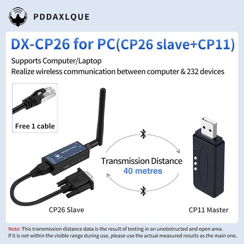DX-CP26 RS232 إلى محول محول تسلسلي لاسلكي يعمل بالبلوتوث يدعم iOS Android Windows يدعم واجهة DB9 RJ45 بطارية ليثيوم مدمجة قابلة لإعادة الشحن (CP26 للكمبيوتر الشخصي) in Saudi Arabia