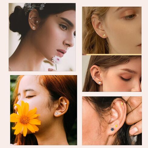 REVOLIA 21Pairs 20G Threadless Cartilage Earrings Set Surgical Steel Push in Earrings for Women Men Hypoallergenic Flat Back Earrings Huggie Hoop Earrings Heart Star Pearl Stud Earrings for Multiple Piercing 6/8mm in Saudi Arabia