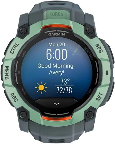 Garmin Instinct® 3 45mm ، شاشة مشحونة بالطاقة الشمسية ، ساعة GPS الذكية في الهواء الطلق الوعرة ، إطار مقوى بالمعادن ، مصباح يدوي مدمج ، أسود in Kuwait