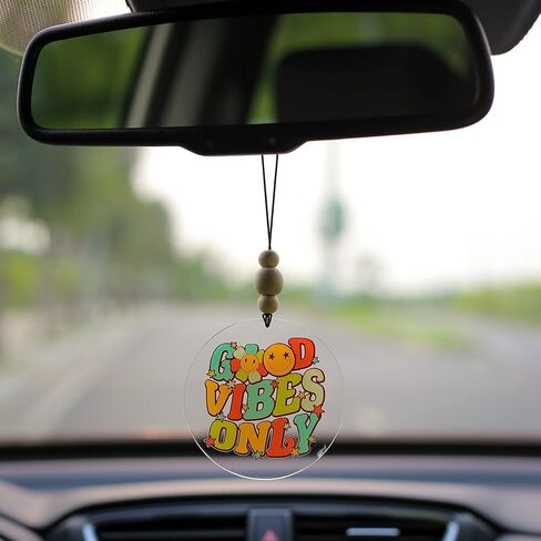 Talataca Believe 2D Flat Christmas Ornament & Wood Beads, Christmas Quotes Pine Tree Decor, Hanging House Charm Eve Keepsake, Car Rear View Mirror Accessories, Xmas Gifts in Saudi Arabia