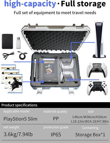 Hard Shell Travel Case Compatible with PlayStation 5 Pro Console, Controllers,Accessories-Waterproof PS5 Pro Carrying Case with Customized Foam for Both Standard and Digital Editions (FOR PS5 Pro) in Kuwait