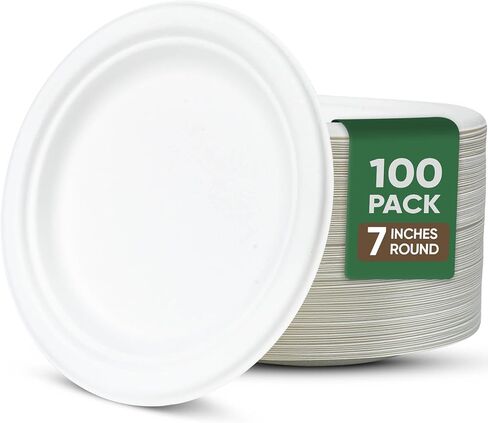 Dessert Plates, 100 Pack Small Paper Plates, Paper Plates 6 Inch – 100% Compostable Plates, Water & Oil Proof Disposable Plates, Microwavable Perfect Paper Plate For Party - White in Saudi Arabia