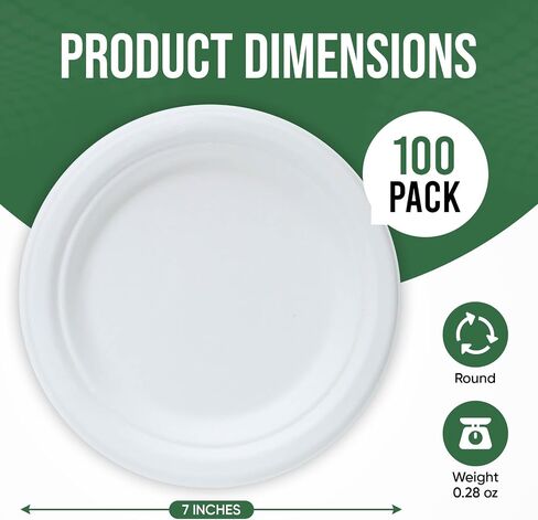 Dessert Plates, 100 Pack Small Paper Plates, Paper Plates 6 Inch – 100% Compostable Plates, Water & Oil Proof Disposable Plates, Microwavable Perfect Paper Plate For Party - White in Saudi Arabia