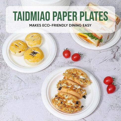 Dessert Plates, 100 Pack Small Paper Plates, Paper Plates 6 Inch – 100% Compostable Plates, Water & Oil Proof Disposable Plates, Microwavable Perfect Paper Plate For Party - White in Saudi Arabia