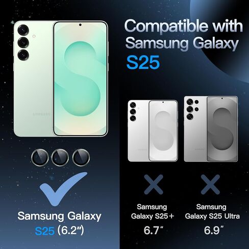 حامي عدسة كاميرا Jetech لـ Samsung Galaxy S25 5G ، غطاء حلقة معدني من الزجاج المعدني 9H ، صينية تثبيت سهلة ، واضحة ، مجموعة واحدة (أسود) in Kuwait
