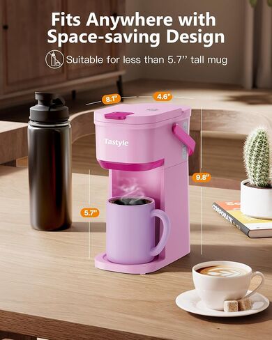 Single Serve One Cup Coffee Maker, for K Cups and Grounds, Mini Coffee Maker with Portable Handle, 6 to 12 Oz Brew Size, for Travel, Camping, Office, RV and Dorm, White and Brown in Kuwait