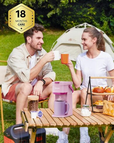Single Serve One Cup Coffee Maker, for K Cups and Grounds, Mini Coffee Maker with Portable Handle, 6 to 12 Oz Brew Size, for Travel, Camping, Office, RV and Dorm, White and Brown in Kuwait