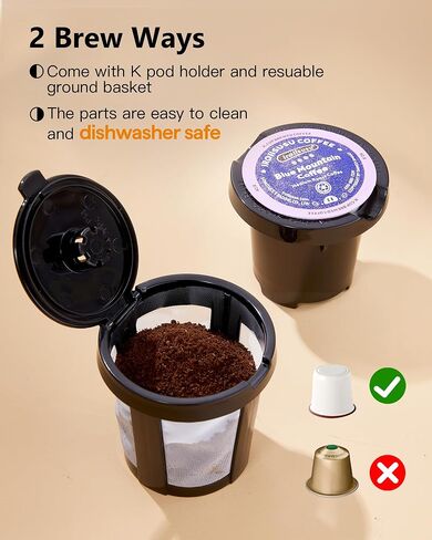 Single Serve One Cup Coffee Maker, for K Cups and Grounds, Mini Coffee Maker with Portable Handle, 6 to 12 Oz Brew Size, for Travel, Camping, Office, RV and Dorm, White and Brown in Kuwait
