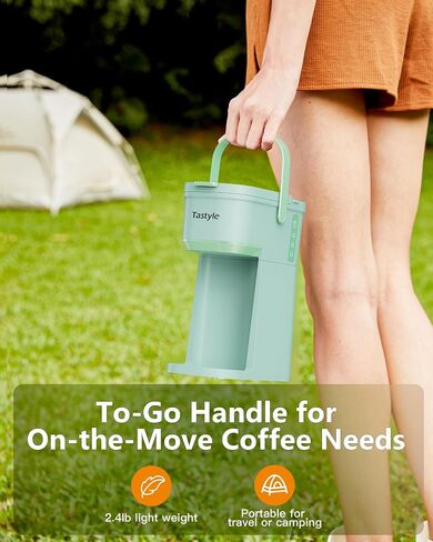 Single Serve One Cup Coffee Maker, for K Cups and Grounds, Mini Coffee Maker with Portable Handle, 6 to 12 Oz Brew Size, for Travel, Camping, Office, RV and Dorm, White and Brown in Kuwait