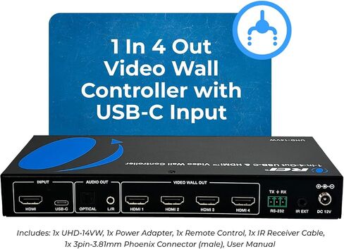 OREI 4K 3x3 HDMI Video Wall Controller Processor Display Upto 1080p Output - 2x2, 1x2, 1x4, 1x3, 2x3, 3x2, 2x4, 4x2 Supports 180 Degree Rotate RS-232 Audio Extraction (UHD-19VW) in Kuwait