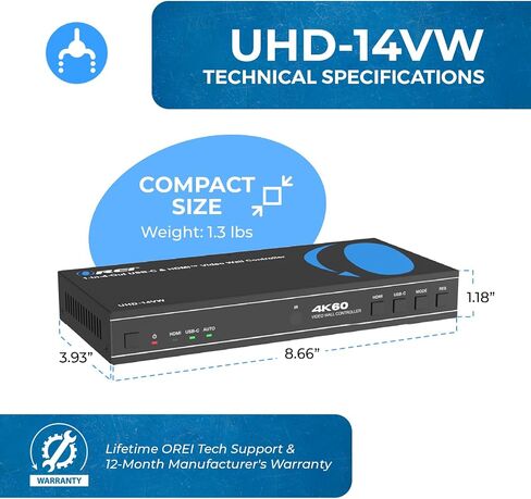 OREI 4K 3x3 HDMI Video Wall Controller Processor Display Upto 1080p Output - 2x2, 1x2, 1x4, 1x3, 2x3, 3x2, 2x4, 4x2 Supports 180 Degree Rotate RS-232 Audio Extraction (UHD-19VW) in Kuwait