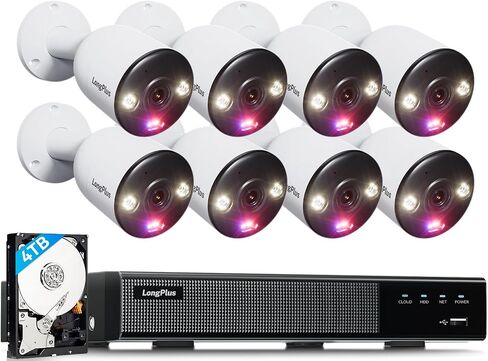 LongPlus Security Camera System, 4K-UHD 16CH NVR 8MP Wired Home Security System Outdoor Indoor, 8 PoE Dome Cameras, LED Spot Lights Color Night Vision, 132° FOV, 2-Way Audio, 24/7 Recording, 4TB HDD in Kuwait