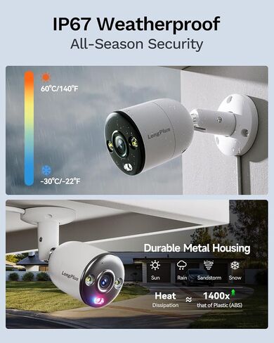 LongPlus Security Camera System, 4K-UHD 16CH NVR 8MP Wired Home Security System Outdoor Indoor, 8 PoE Dome Cameras, LED Spot Lights Color Night Vision, 132° FOV, 2-Way Audio, 24/7 Recording, 4TB HDD in Kuwait