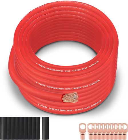 8 سلك مقياس (25 قدمًا أحمر) SGANGCAR كابل سلك الأرض المواصفات الحقيقي مع 10 العروات ، 10 غلاف تقليص الحرارة ، CCA CLAD CLAD CCA ، للطاقة/السيارات ، مكبر الصوت ، مكبر صوت صوت السيارة ، كابل الأرض in Kuwait