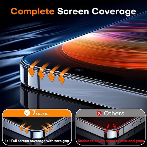 TOCOL for iPhone 12 Screen Protector [Military Grade Shatterproof] HD Tempered Glass for iPhone 12 Full Coverage Screen Protector, Anti-Fingerprint, Easy Installation, 2 Packs in Kuwait
