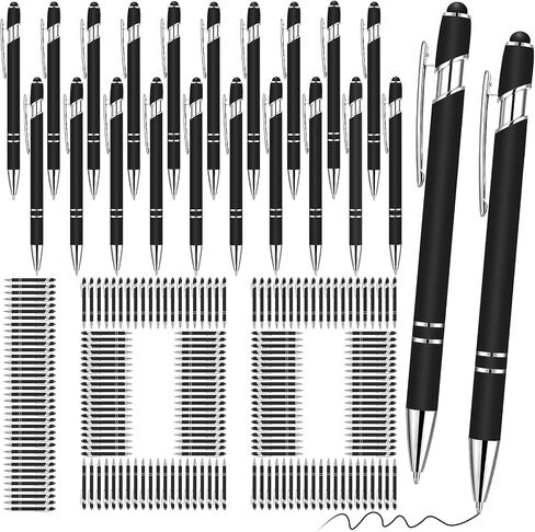 Yeaqee 100 Pieces Ballpoint Pen with Stylus Tip Click Metal Pen, 2 in 1 Black Ink Pens for Writing 1.0 mm Medium Point Stylus Pen for Touch Screen Tablet, Assorted Colors in Saudi Arabia