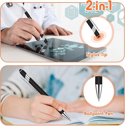 Yeaqee 100 Pieces Ballpoint Pen with Stylus Tip Click Metal Pen, 2 in 1 Black Ink Pens for Writing 1.0 mm Medium Point Stylus Pen for Touch Screen Tablet, Assorted Colors in Saudi Arabia