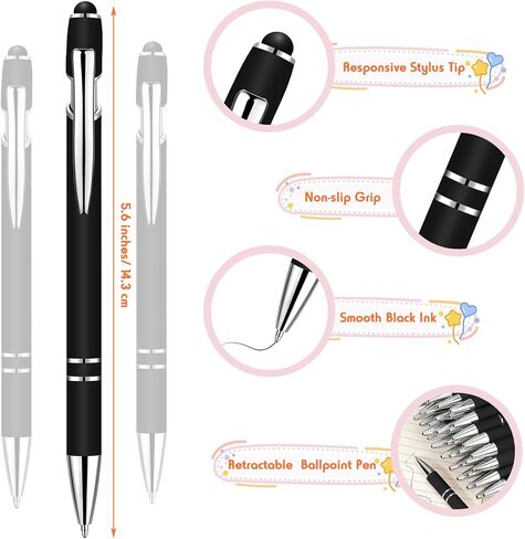 Yeaqee 100 Pieces Ballpoint Pen with Stylus Tip Click Metal Pen, 2 in 1 Black Ink Pens for Writing 1.0 mm Medium Point Stylus Pen for Touch Screen Tablet, Assorted Colors in Saudi Arabia