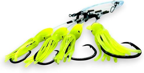 Premium Deep Drop Rig, 4 Hook Deep Drop Fishing Rig with SolidSquidz, Excellent for Grouper, Golden Tilefish, Wreckfish, Bottom Fishing Rig in Kuwait